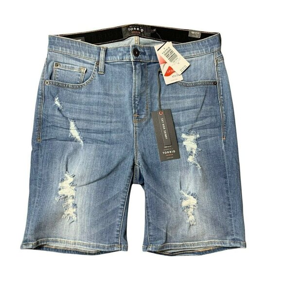 Torrid Sky High Skinny First At Fit Distressed Blue Denim Shorts Women's Size 12 - Picture 2 of 13